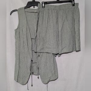 Women's Green Houndstooth Sleeveless Vest and Shorts Set